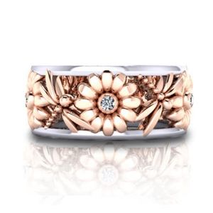BOHEMIAN DAISY TWO TONE ROSE GOLD SILVER DRAGONFLY BAND